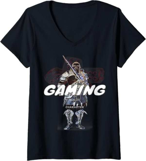 Womens Gaming Builds Character V-Neck T-Shirt